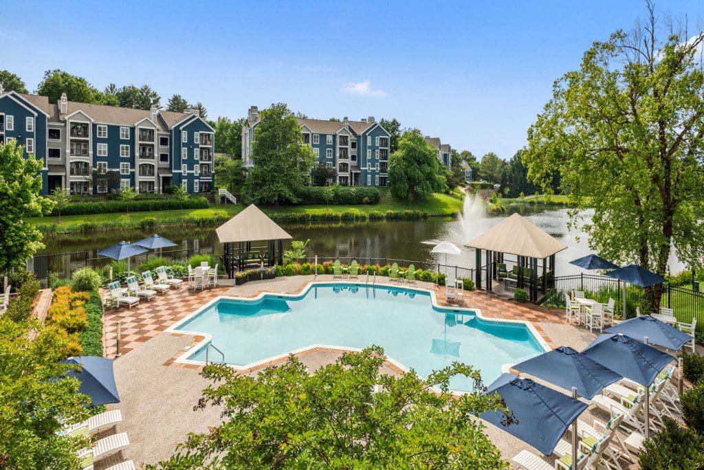 Aerial View of Lakeside Apartments Pool Area